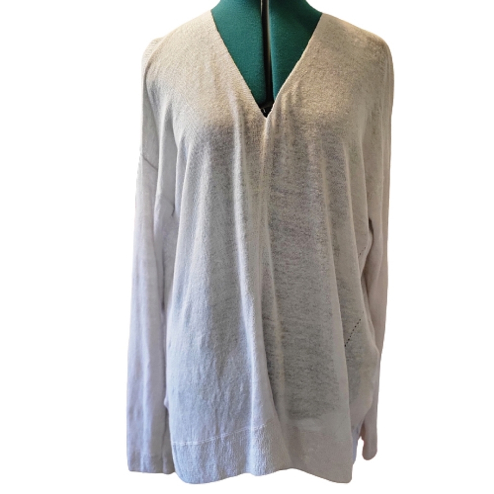 Vince womens light grey V neck longsleeved linen blend lightweight sweater sz